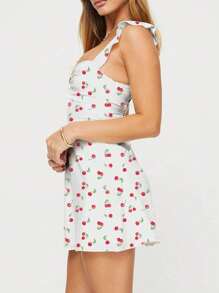 Abito mini carino con stampa floreale ditsy, con bretelle regolabili, zip laterale nascosta, laccio sulla schiena, adatto per primavera/estate, per donne e ragazze