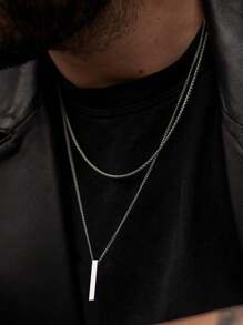 Set de 2 collares con colgante de cruz de acero inoxidable de doble capa, estilo punk y hip-hop para hombres