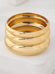 4pcs Gold Tone Chunky Bangle Bracelets, Fashionable Exaggerated Stacking Cuff Wristbands - 4 Smooth Bracelets - View 4