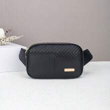 Nuevo bolso de cintura de unicolor de moda, decoración minimalista con logo plano - Negro - Ver 8