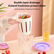 1 pezzo Ciotola per insalata con grande capacità e colino, tazza sigillata minimalista per insalata con forchetta, tazza portatile per scolare l'acqua, tazza filtro per la frutta