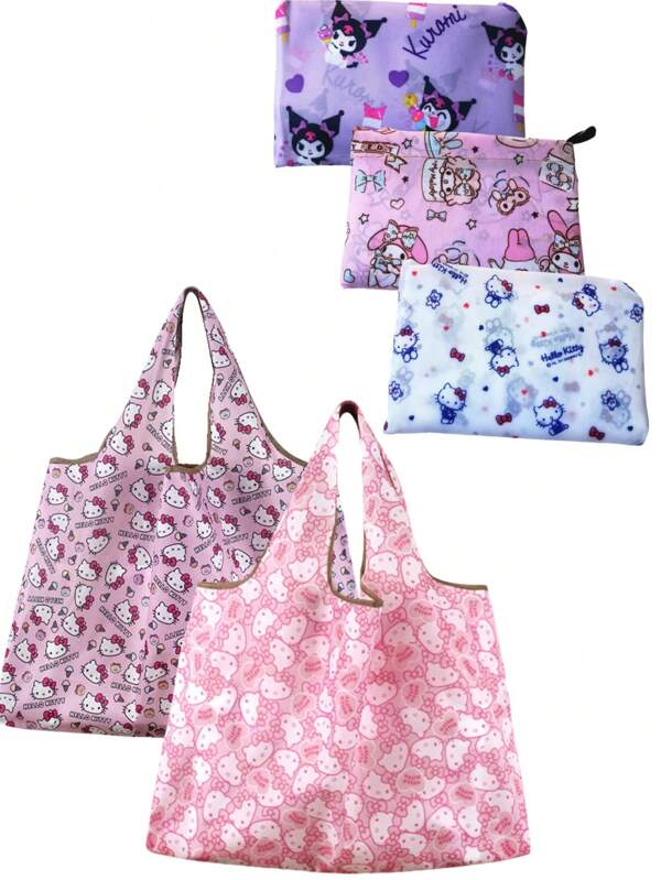 Sanrio 1 pezzo Borsa della spesa pieghevole Sanrio Hello Kitty Kawaii, My Melody, Kuromi, Cinnamoroll, grande per supermercato, portatile