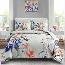 7 Pieces Purple Floral Comforter Sets Full Queen King Bed In A Bag,Elegant Flower Comforter With Sheet Set, Soft Microfiber Bedding Set For Wedding Items,Valentines Day Home Bed Room Decor,Mothers Day Gift,All Season - Misty Green - 查看 1