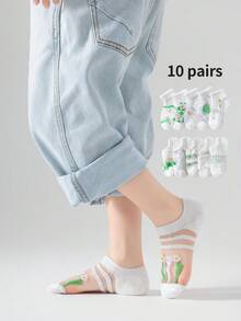 10pairs/Set Girls Thin Mesh Breathable Socks, Fresh Floral Design, Suitable For Daily Life, School, Vacation, Versatile Summer Ankle Socks - Multicolor - View 1