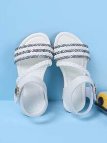 1 Pair Summer Girls Woven Sandals, Casual Fashion Versatile, Flat Beach Strap Princess Shoes, Very Soft Material, Suitable For Daily, Vacation, Travel