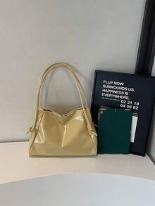 Los bolsos populares de este año son los bolsos de gran capacidad para mujer 2025 de estilo sencillo y versátil, con textura popular y tipo de cubo - Amarillo - Ver 9