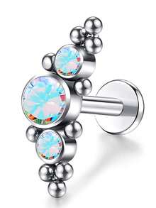 1 件 316L 不锈钢 16G 立方锆唇钉 水晶簇耳钉 耳软骨耳屏耳轮耳甲穿孔饰品