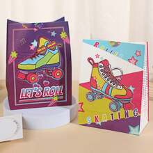 24 Peças Sacolas de Presente para Patinação no Gelo com Adesivos, Sacolas de Festa de Aniversário, Sacolas de Lembrancinhas de Patinação, Suprimentos para Festa de Patinação no Gelo