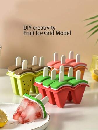 1pc Silicone Popsicle Mold, 4/6-Cavity Fruit Shape Ice Pop Maker With Lid, DIY Homemade Ice Cream Mold, For Family Use, Plastic