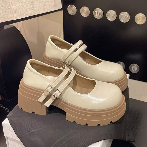 White Suede Platform Closed Toe Slides, Chunky Heel Casual Slip-On For Spring And Autumn