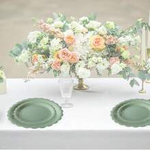 10pcs/20pcs/40pcs/50pcs,Sage Green Scalloped Dinner Paper Plates, Napkins And Cups Set,Sage Green,Christening Party TablewareSet,Plates And Napkins,Sage Green Christening Party Supplies - Multicolor - View 5