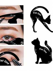 4 piezas Kit de plantilla de maquillaje de ojo de gato, delineador de ojos líquido perfecto, lápiz delineador de ojos a prueba de agua, delineador de gel, pincel delineador. Perfecto para principiantes y maquilladores profesionales. Aplicación de guía fácil para 10 estilos
