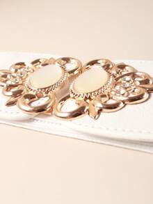 Women's Elastic Cat Eye Stone Decor Waist Belt - Black - View 3