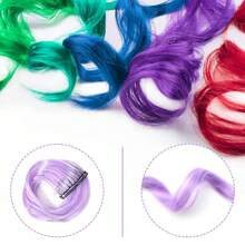 5 PCS Colored Clip In Hair Extensions For Kids 18 Inch Curly Wavy Synthetic Hairpieces Rainbow Neon Party Highlights, Colorful Hair Accessories For Girls Women, Halloween - Multicolor - View 5
