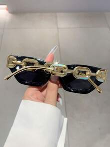 1pc Women's Multi-Color Small Frame Cat Eye Crystal Decor Chain Leg Fashion Glasses, Fashionable - C3 White Diamond Black Frame Gray - View 2