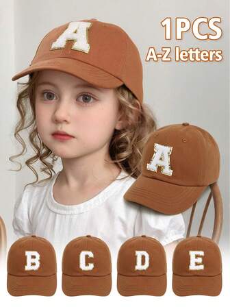 1 件纯焦糖色字母装饰棒球帽，适合 1-5 岁女孩，适合春夏季日常休闲穿着