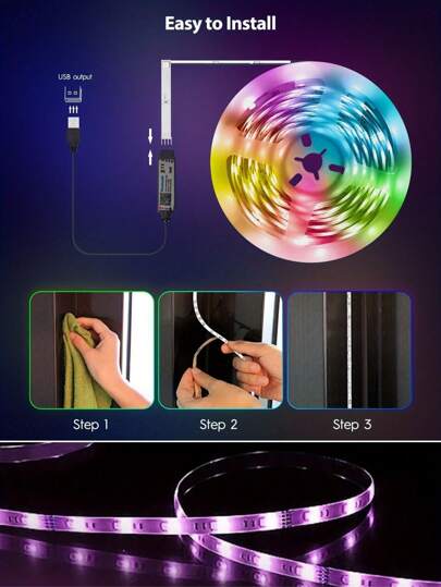 1pc 1m-15m/3.3ft-50ft USB 5V LED Light Strip, 24-Key Remote Control And App Wireless Control, RGB Full Color Display, Adjustable Color And Brightness,The Length Can Be Cut In Free, Easy To Install, Color Changing Sync With Music, Suitable For TV Backlight,Monitor Background Lighting, Home Decoration, Bedroom Atmosphere Light, Fun Light, Holiday Party Atmosphere Lights