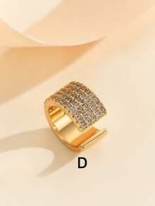 1pc Simple Fashion Cartilage Clip-On Earrings For Women, Double Layer Rhinestone Ear Clips Without Piercing, Copper Plated Gold, Niche Design With High-End Aesthetic - Yellow Gold - View 15