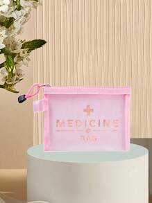 Mesh Cosmetic Bag With "Medicine" , Portable Storage Bag, Makeup Bag, Skincare Bag, Travel Essentials, Dormitory Supplies, Wedding Bride Gifts, Mother's Day Gift, Birthday Gifts, Gifts For Friends And Teachers, Medicine Storage Bag,Bathroom Storage, Jewelry Storage, Lip Oil And Cosmetics Storage Bag,Student Dormitory Wash Bag,Gift To Wife, Family, Friends, Colleagues