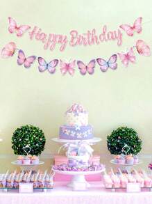 1Set Pink Butterfly Birthday Banner,Happy Birthday Hanging Banner,Butterfly Theme Birthday Party Background Decoration,1st Birthday Party Supplies,Spring Decorations,Birthday Celebration Decor,Babyshower Gender Reveal Party Supplies,Spring Party Decor,Wedding Party Gifts For Guests,Bridal Shower Favors,Holiday Party Decor,Photography Background Decorations