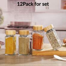 12pcs Square Glass Bbq Spice Jar Set, Pepper Seasoning Shaker, Condiment Dispenser With Lid & Label & Brush, Kitchen Tools - Multicolor - View 9