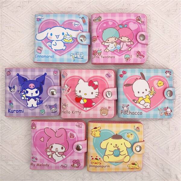 Sanrio 1 Stück Sanrio süße Cartoon kreative Münztasche, PU Knopf Geldbörse Münzbeutel Kartenetui für Mädchen