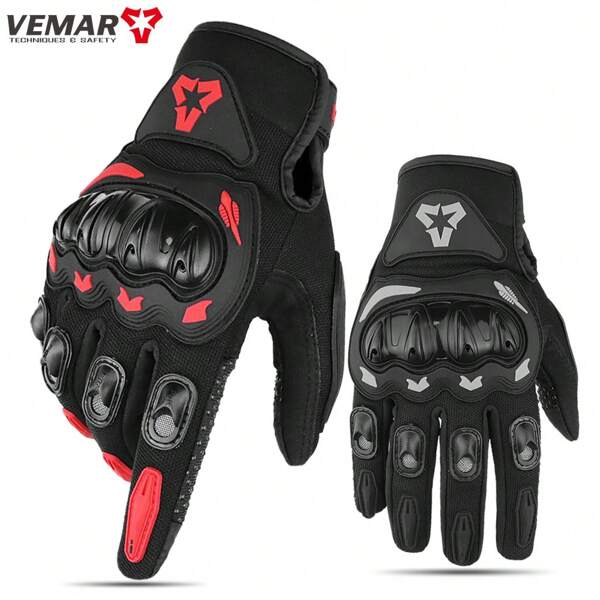 VEMAR VEMAR Summer Motorcycle Gloves Men Black Full Finger Touchscreen Cycling ATV MTB Gloves Moto Luvas Bike Riding Glove Women Red