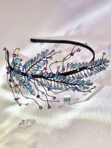 1pc Elegant Handmade Crystal Beaded Floral Side Branch Hair Hoop, Fairy Hair Accessory, Luxurious & Romantic Shiny Headband For Women, Suitable For Wedding, Party, Photography - A25 - View 10