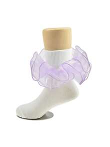 1 Pair Girls Ruffled & Floral Decor Casual Ankle Socks - Purple - View 3