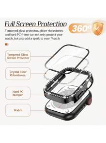 5pcs/Set Men Women Shiny Rhinestone Decor Fashionable Glamorous Anti-Fall 2 In 1 Ultra-Thin Tempered Glass Screen Protector Watch Case, Compatible With Apple Case 38/40/41/42/44/45/46/49Mm, Compatible With Apple Series Ultra/SE/10/9/8/7/6/5/4/3/2/1, Intelligent Watch Case Accessories