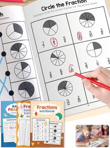 Cuaderno de ejercicios básicos de fracciones para niños, educación preescolar para aprender sobre fracciones de manera interesante, desde lo superficial hasta lo profundo. Incluye pared de fracciones, gráfico de fracciones, eje de fracciones, comparación de tamaño de fracciones, diversos formularios de comprensión de fracciones, ejercicios de suma y resta de fracciones. Es una excelente herramienta de aprendizaje de matemáticas para niños, para aprendizaje familiar, práctica escolar, ocio al aire libre y regalo para niños. Día de la Madre