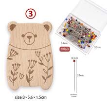 Carved Beechwood Animal Magnetic Pin Holder With 100pcs 38mm Sewing Pins