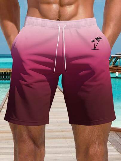 Shorts informales de playa para hombres con estampado 3D hawaiano - secado rápido, cintura con cordón, opción perfecta para salidas de verano