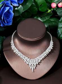 1 set Élégant bijoux avec décoration de goutte d'eau en CZ, convient comme cadeau d'anniversaire pour les femmes