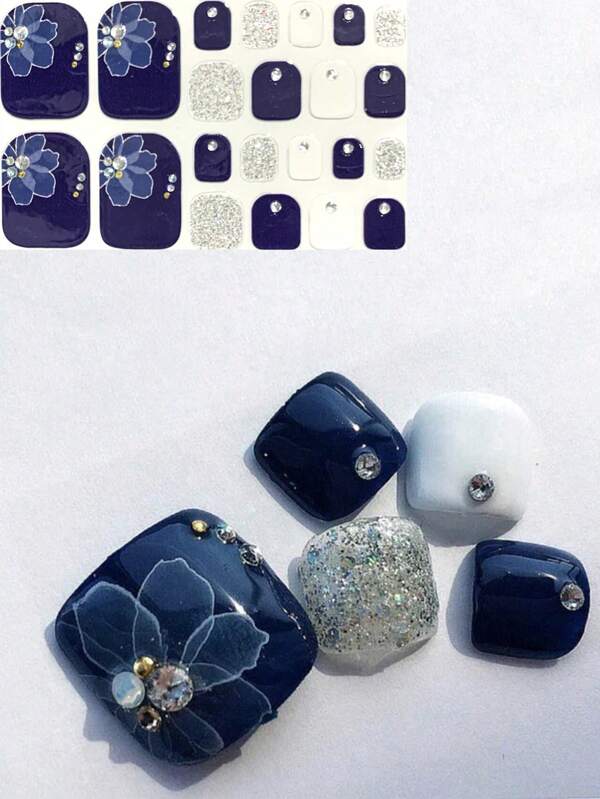 22pcs 3D Crystal Texture Nail Stickers, Floral & Plant Design, Travel & Summer Nail Art Decorations For Women