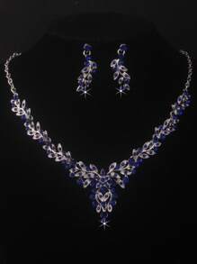 Hochwertiges Braut-Accessoire-Set für Frauen - Halskette, Ohrringe, Brautschmuck für Hochzeit, Bankett, Party, lila, blaues, rotes Halskette- und Ohrringe-Set