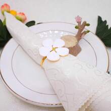 Elegant White Flower Napkin Rings Set Of 2, Floral Gold Napkin Holders For Daily Table Parties,Birthday Parties,Weddings, New Year's, Christmas, Thanksgiving, Valentine's Day, Ornaments