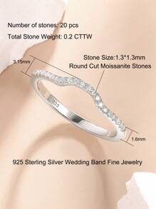 AIHUASI 1pc Certified 925 Sterling Silver With Rhodium Plated Hypoallergenic Wedding Bands For Women 1.3*1.3mm Round Cut Dazzling Moissanite Diamond Curved Wishbone Stacking Eternity Rings Fine Jewelry Gift