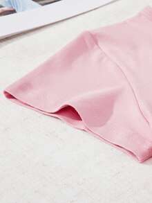 Young Girl Solid Color Casual Round Neck Short Sleeve T-Shirt, Suitable For Summer