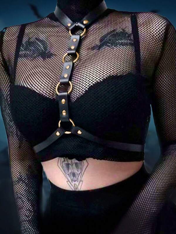 1pc Gothic Rock Punk Style Neck Corset Waist Cincher Belt, Nightclub Harness