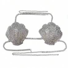 1pc Sexy Seashell & Rhinestone Decorated Bralette, Stylish Body Chain Jewelry For Beach, Nightclub Party, Women