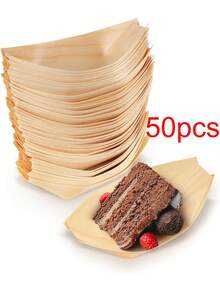 100 个 5.5 英寸木制船形食物托盘 - 派对装饰餐盘，适用于餐厅寿司、开胃菜、小吃、外卖食品容器，非常适合旅行和露营、一次性木盘、派对用品、客厅装饰（100/80/60/50/15 件）