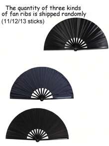 Packed Bamboo Large Folding Hand Fan, Premium Fabric Folding Hand Fan Carnival Fan, With Thickened Bamboo Frame For Cooling Decoration, Ladies, Men, Girls, Boys Gift, Black