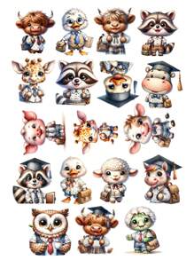 18 pièces Autocollants en papier mignons de personnages d'école d'animaux, chat orange avec une jupe. Idéal pour la décoration de livres, d'ordinateurs portables et de scrapbooking DIY