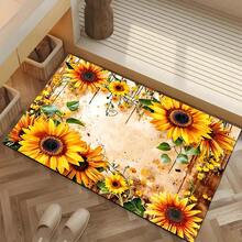 1pc Sunflower Pattern Area Rug, Living Room Floor Mat, Office Pad, Suitable For Drip Mat, Coffee Mat, Living Room, Bedroom, Bathroom, Kitchen, Home Decor, Indoor Decoration, Room Accessories - Yellow - View 1