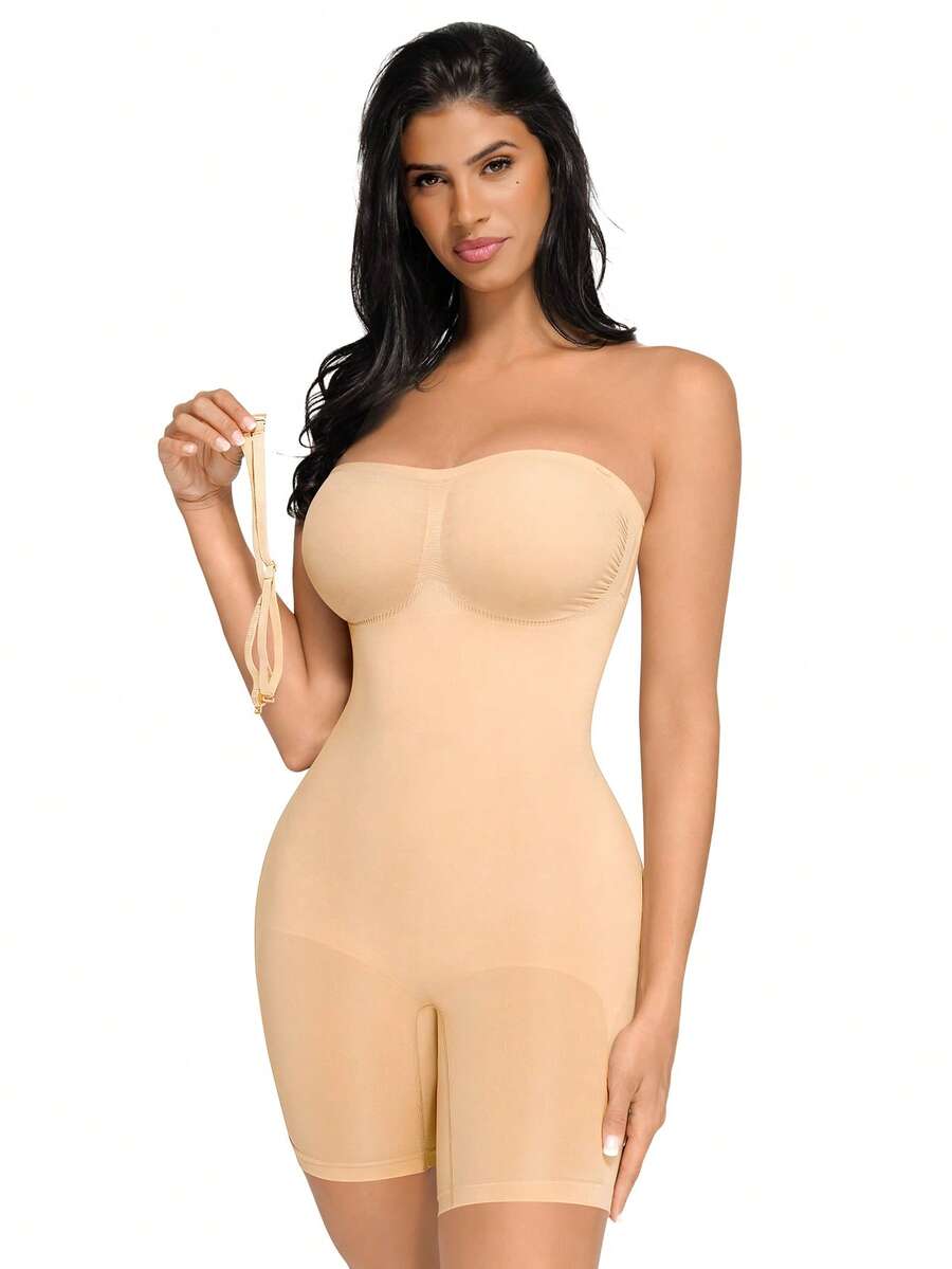 FeelinGirl Strapless Bodysuit For Women Tummy Control Shapewear Body Shaper With Removable Straps - Beige - View 1