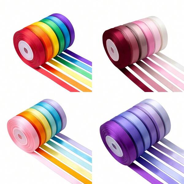 30 yardas de cinta de satén de 3/8 pulgadas de colores variados, rollos de cintas de satén coloridas a granel, cintas de satén sólidas de doble cara para duchas, cumpleaños, bodas, envolver regalos
