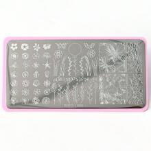 1件套不锈钢美甲印花板套装，DIY美甲印花模板，包含蝴蝶、玫瑰、线条、卡通图案设计，无香型美甲印花工具，适用于美甲设计 - 銀色 - 查看 17