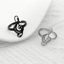 Anillo de dedo con forma de nota musical hueca para mujeres, de acero inoxidable color plata, con símbolo musical de teclas de piano, regalo de joyería estilo gótico