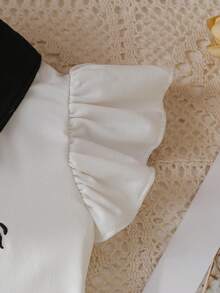 Baby Girl Simple Fashion Collared Cap Sleeve Embroidery Dress - White - View 4